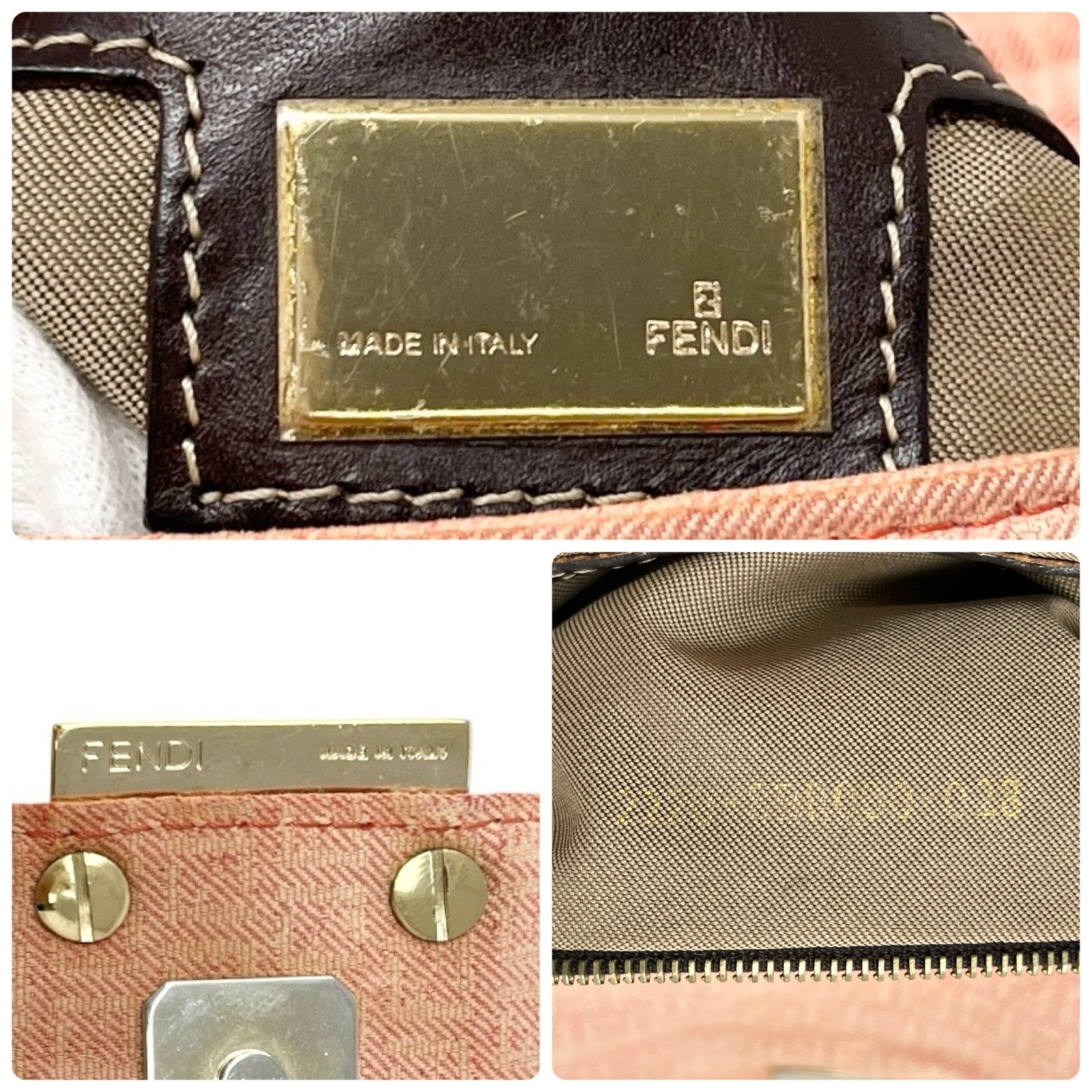 FENDI Vintage Zucchino Monogram Mamma Baguette Shoulder Bag Orange Pink Gold
