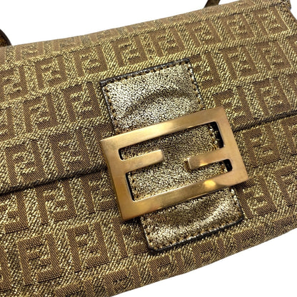 FENDI Vintage FF Logo Mamma Baguette Mini Shoulder Bag Pochette Gold 902053