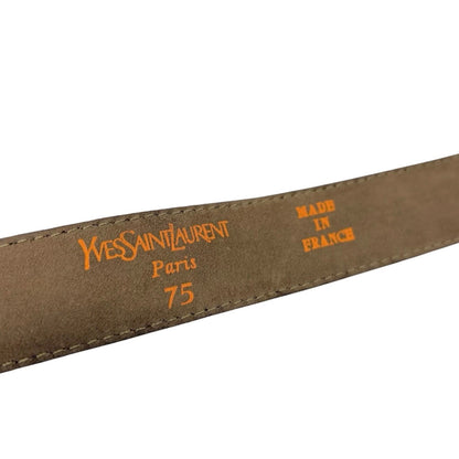 Yves Saint Laurent Vintage YSL Logo Leather Belt Brown Gold Buckle 902539