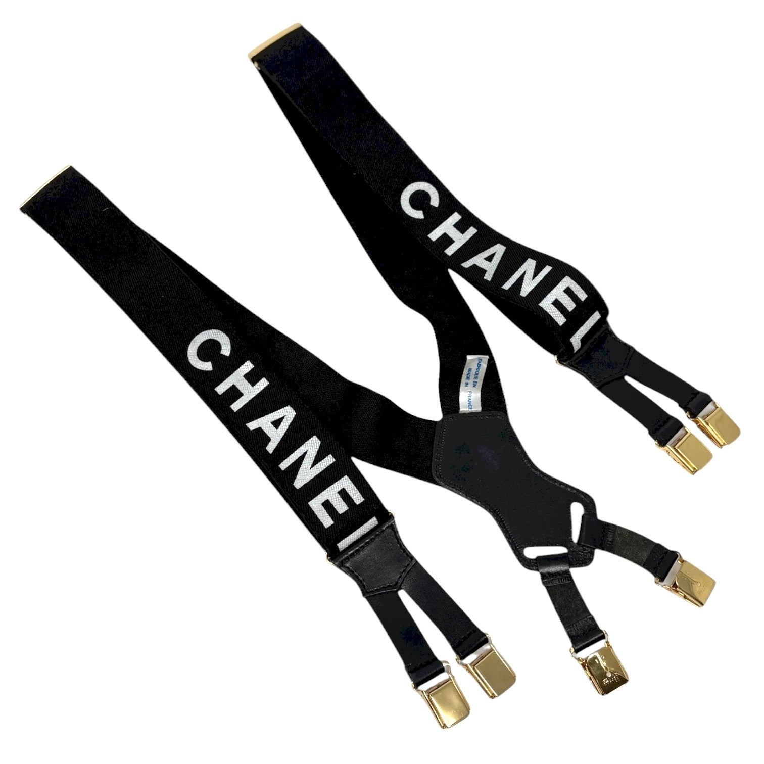 CHANEL Vintage 1994 CC Logo Letter Suspender Belt Black White Cotton Leather