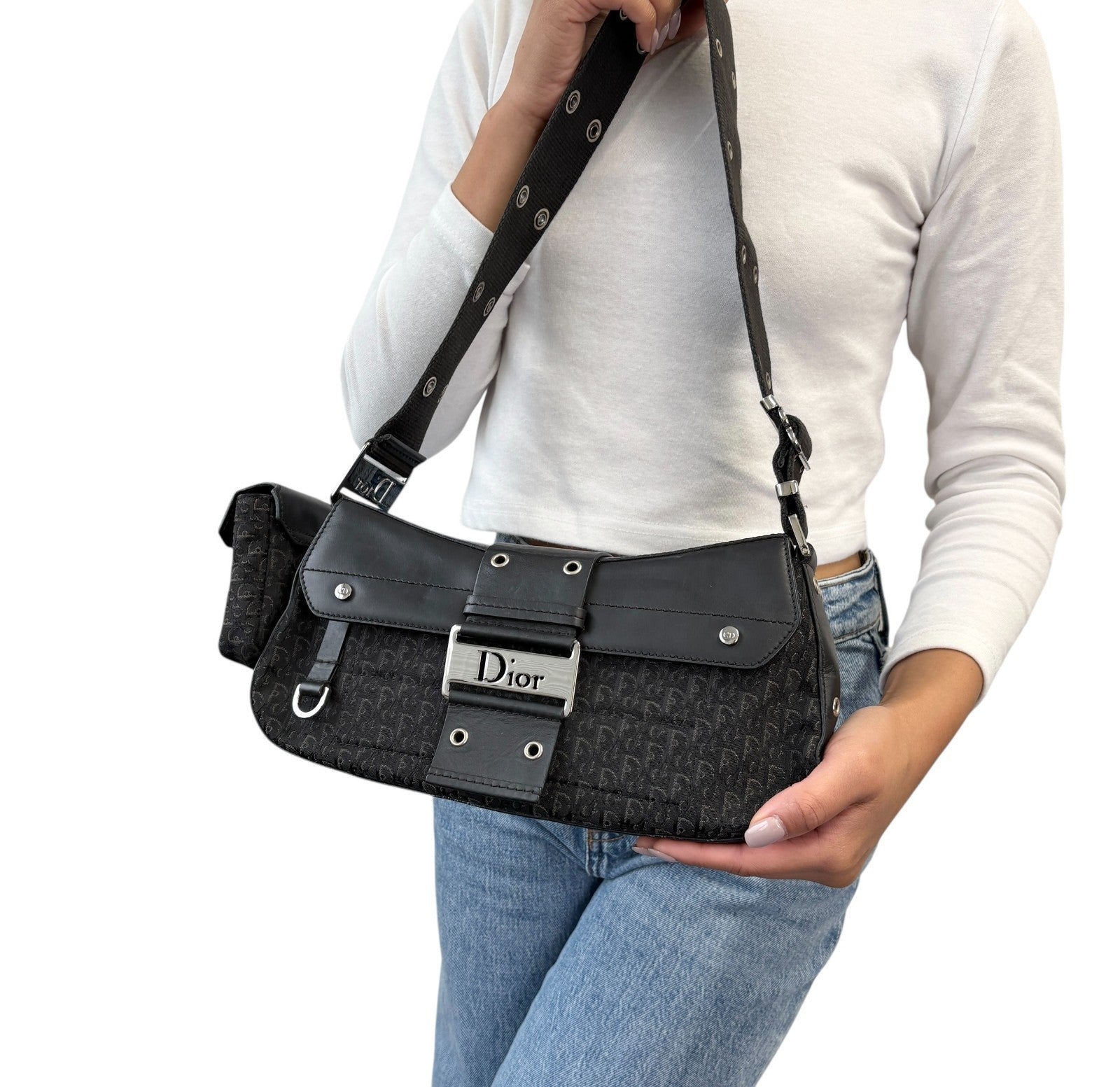 Christian Dior Vintage 2002 Trotter Street Chic Columbus Shoulder Bag Black