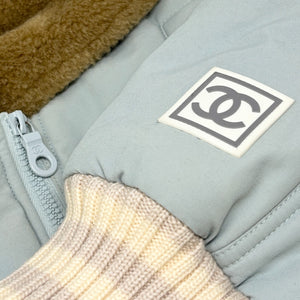 CHANEL Sport Vintage 01A CC Mark Logo Puffer Jacket Blue Cream Polyamide Fur