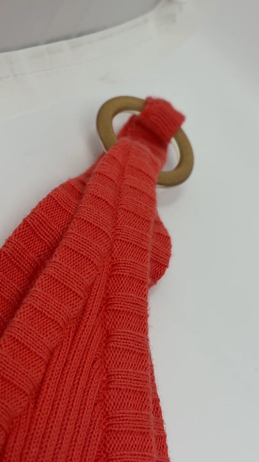 CHANEL Vintage 01C CC Gold Ring Knit Ribed Tank Camisole Top #40 Orange Cotton