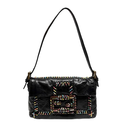 FENDI Vintage Mamma Baguette Multicolor Whipstitch Mini Bag Black 901874