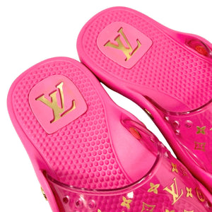 LOUIS VUITTON Vintage LV Monogram Slide Sandals #37 US 7 Pink Rubber Rank AB