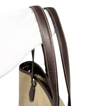 PRADA Vintage Jacquard Logo Tote Bag Brown Silver Canvas Leather 902340