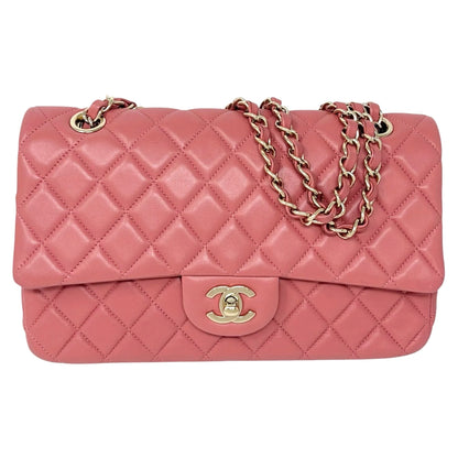 CHANEL Vintage CC Logo Quilted Double Chain 2way Bag Pink Gold Leather 902959