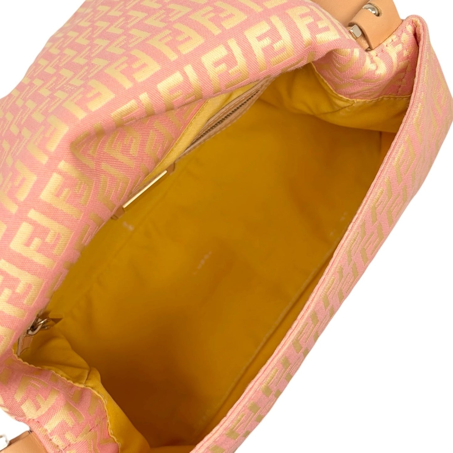 FENDI Vintage Zucchino Mamma Baguette Bag Pink Yellow Canvas Leather 902042
