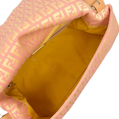 FENDI Vintage Zucchino Mamma Baguette Bag Pink Yellow Canvas Leather 902042