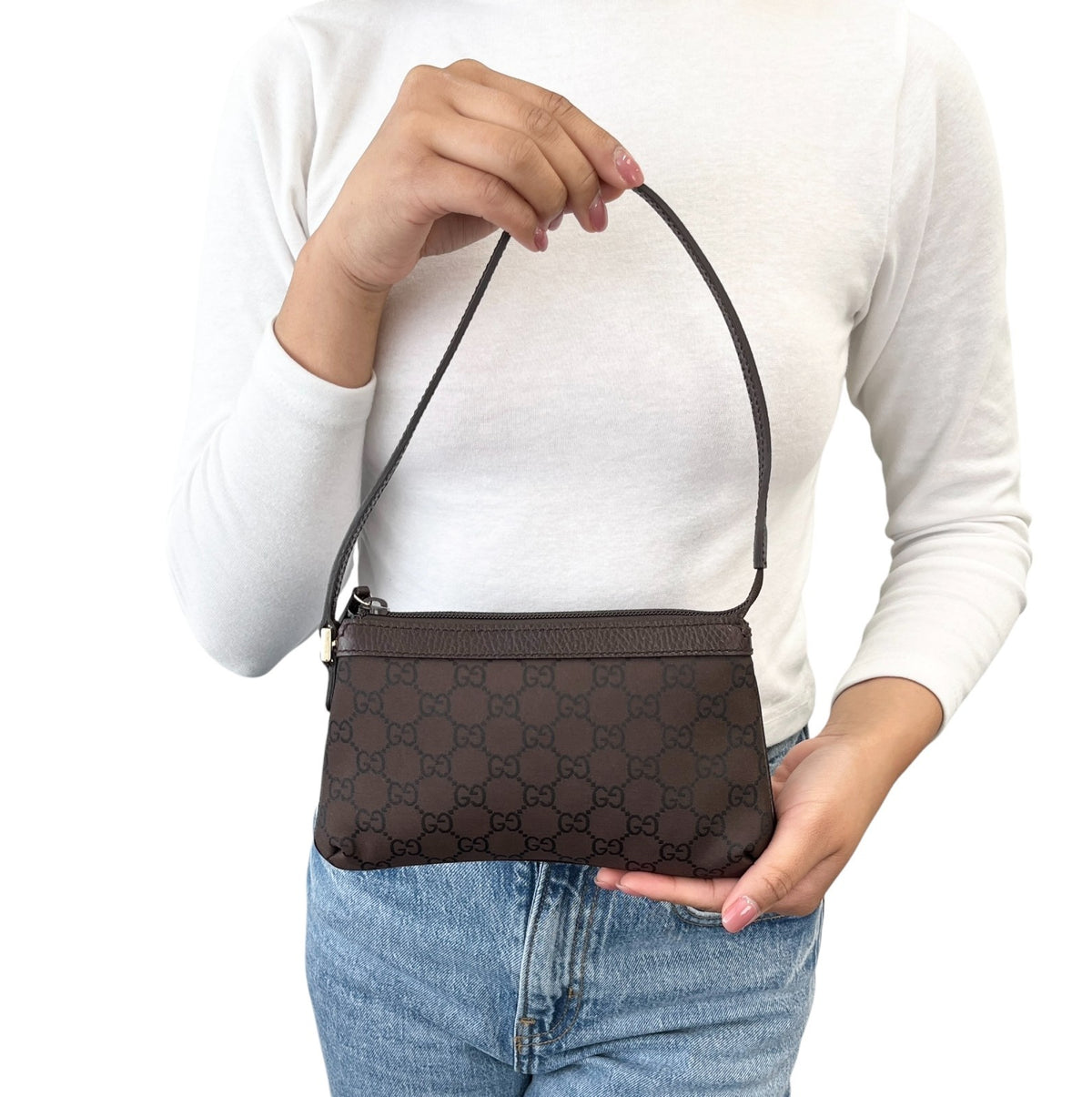 GUCCI Vintage GG Monogram Mini Shoulder Bag Pochette Brown Nylon 902311