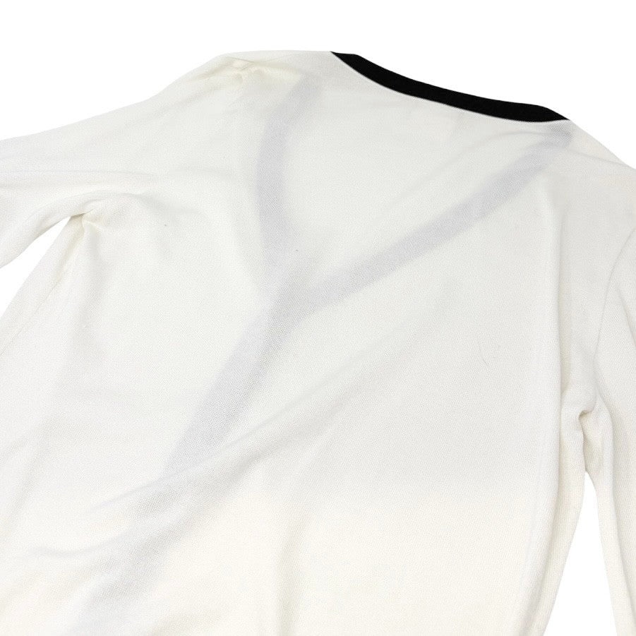 CHANEL Vintage 96P CC Mark Logo Cardigan Knit Button #46 White Black Cotton