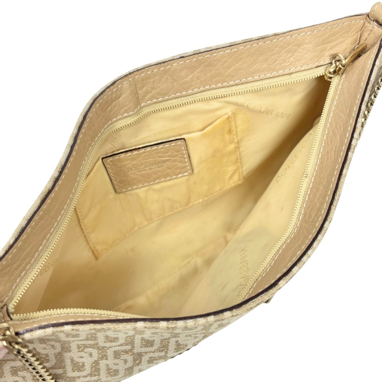 DOLCE&GABBANA Vintage DG Logo Chain Shoulder Bag Beige Gold Canvas 902060