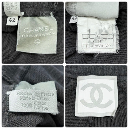 CHANEL Sport Vintage 03A CC Logo Wide Sweat Pants #42 Gray White Cotton 902069