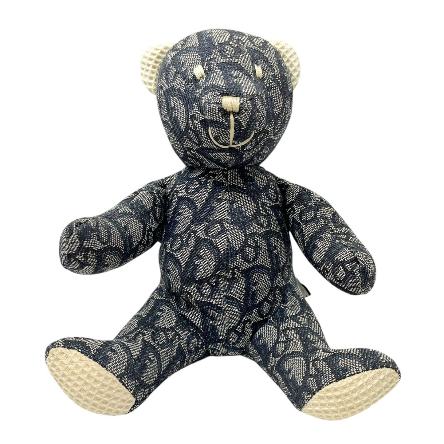 Christian Dior Vintage Trotter Monogram Teddy Bear Plush Toy Blue White Cotton