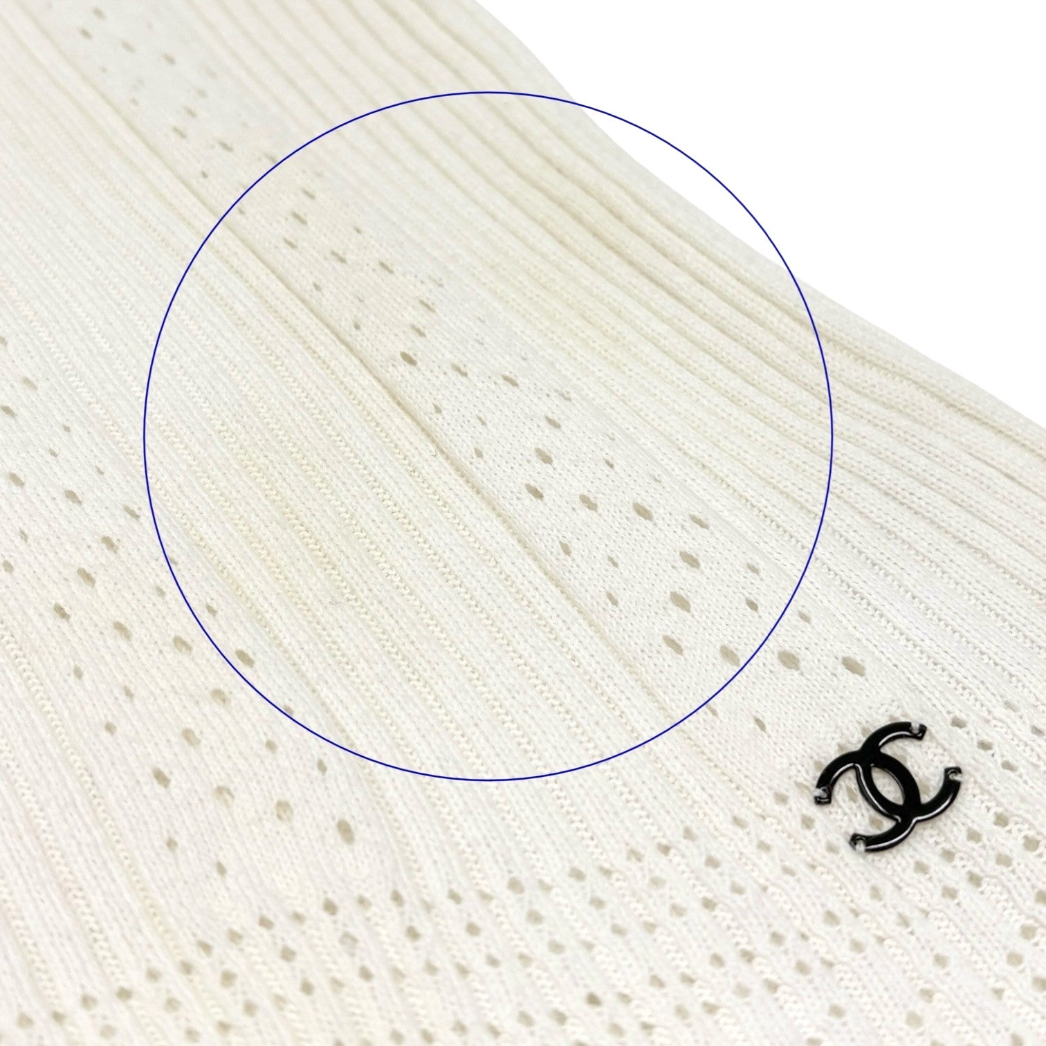 CHANEL Vintage 05C CC Logo Ribbed Knit Ribbon T-shirts Top #38 White Black