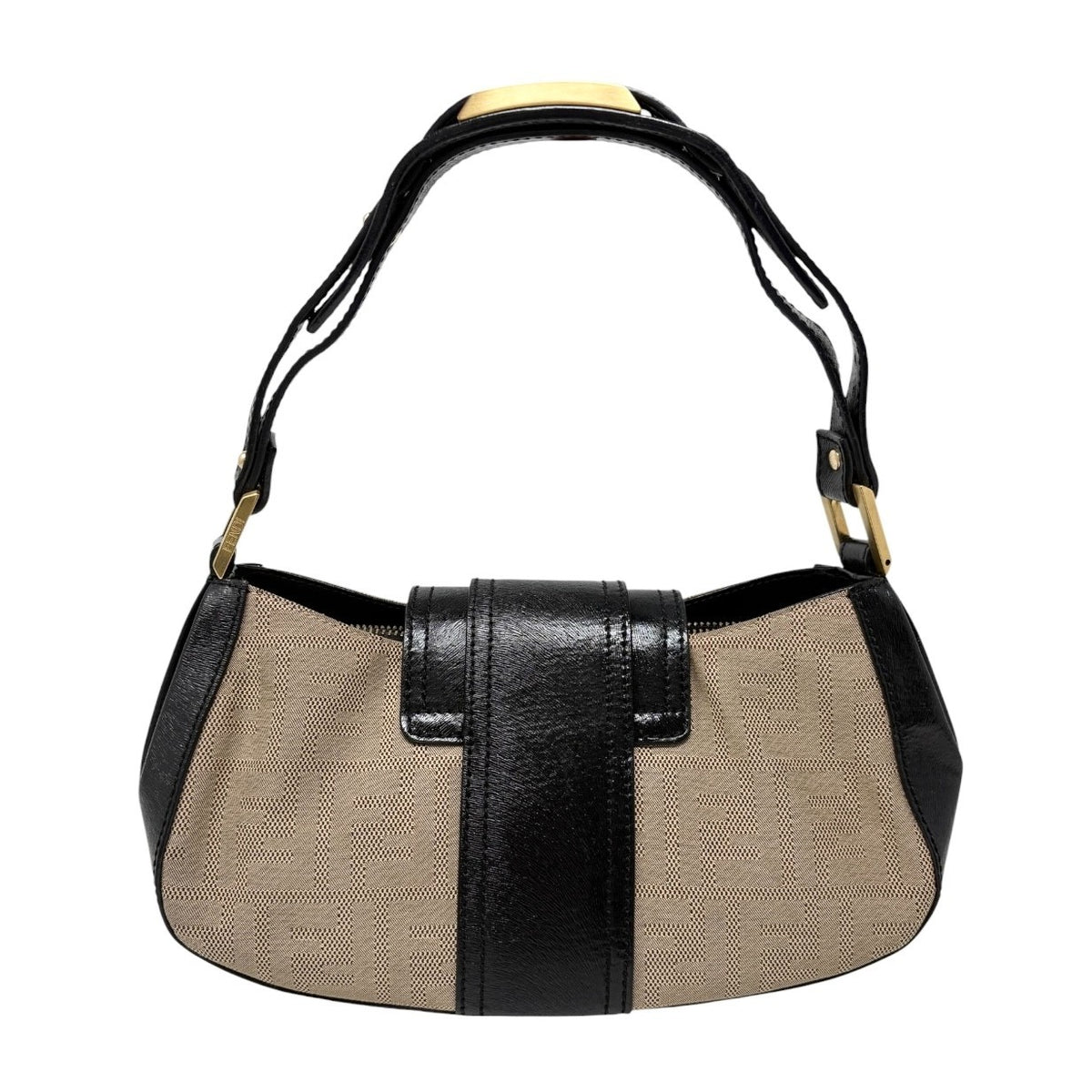 FENDI Vintage FF Logo Zucca Monogram Shoulder Bag Beige Black Canvas 902308