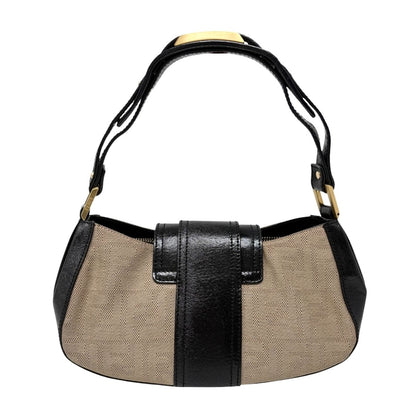 FENDI Vintage FF Logo Zucca Monogram Shoulder Bag Beige Black Canvas 902308