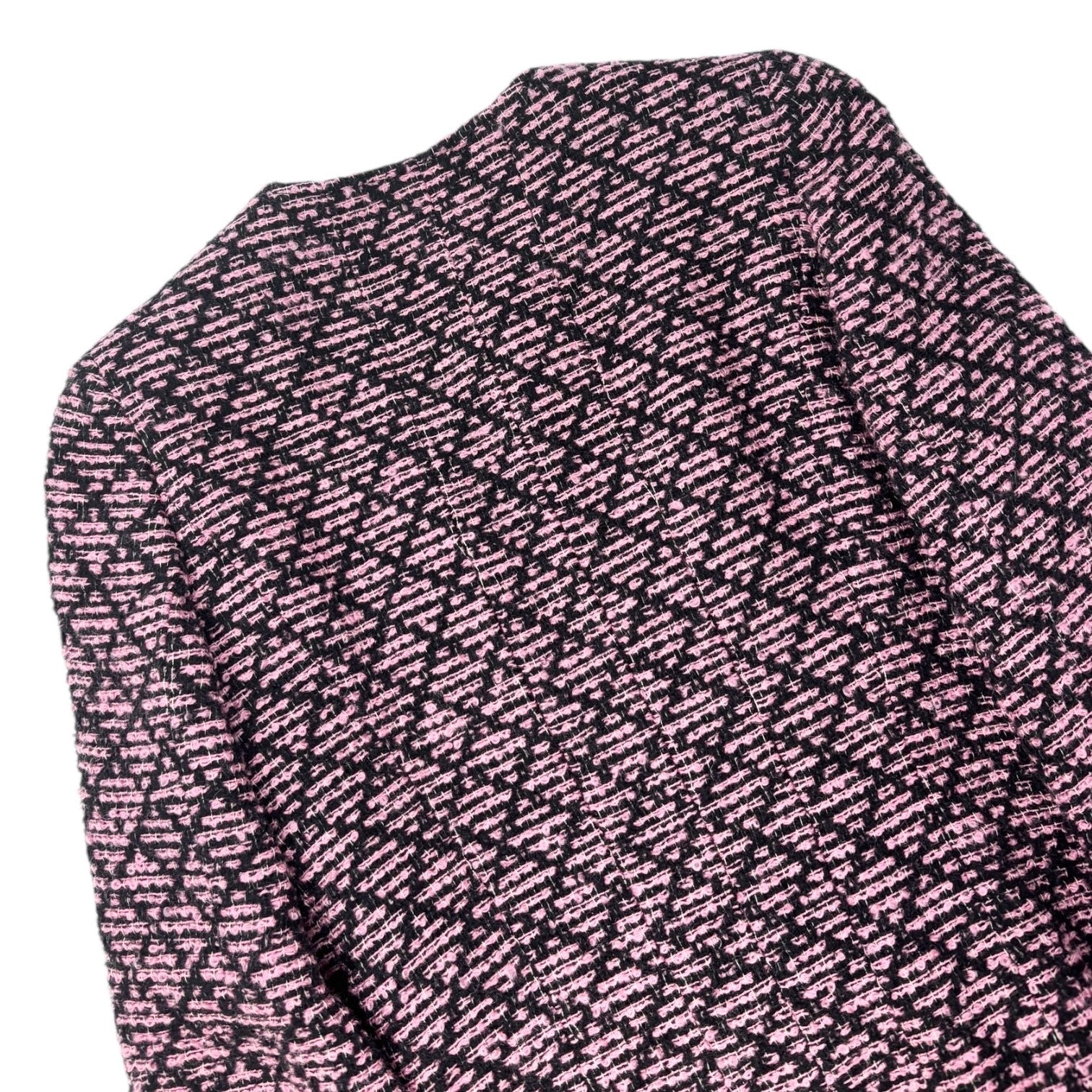 CHANEL Vintage 95A CC Logo Tweed Jacket #38 Pink Black Button Cotton Pocket