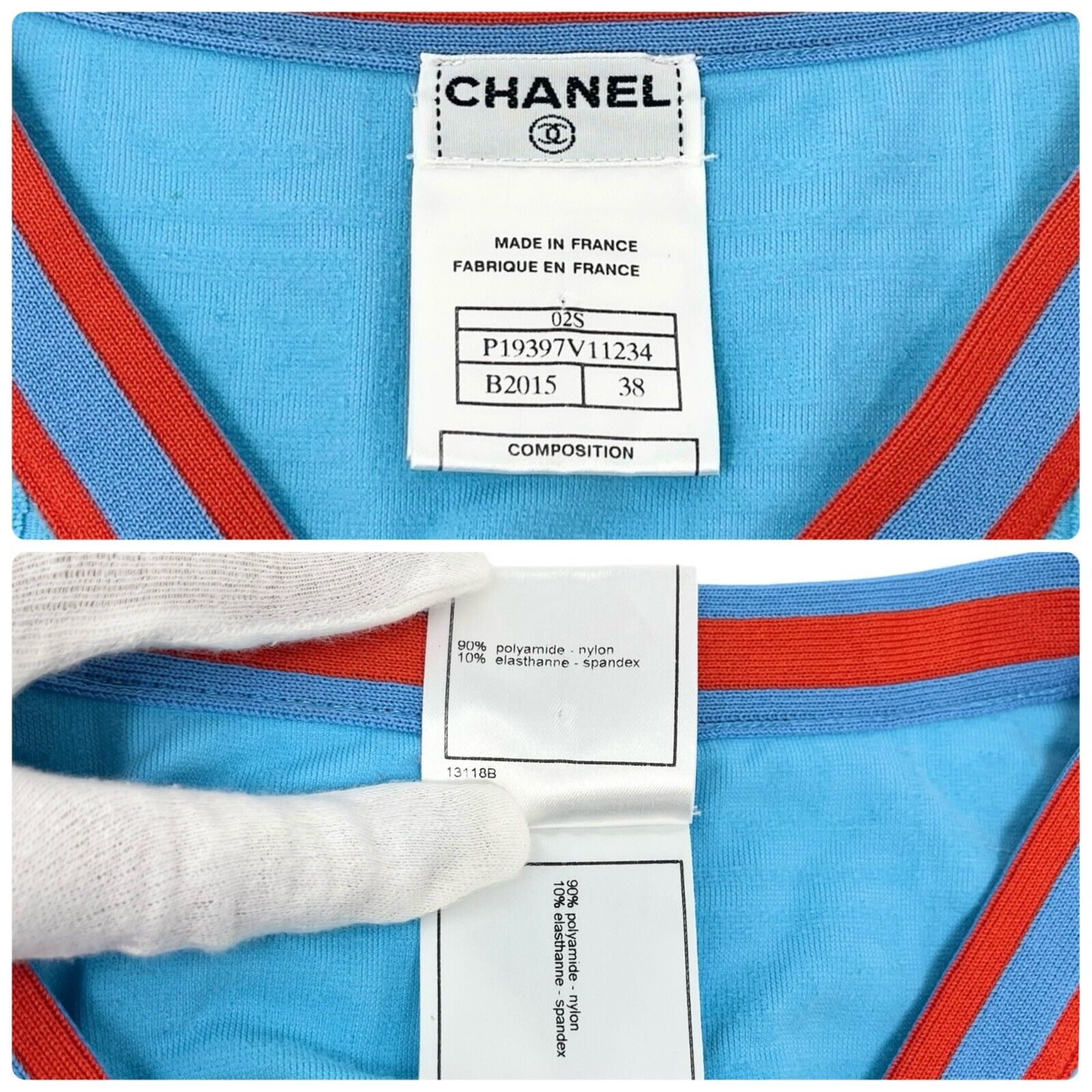 CHANEL Vintage 02S CC Mark Logo Tank Top #38 Terry Orange Blue Nylon Rank AB+