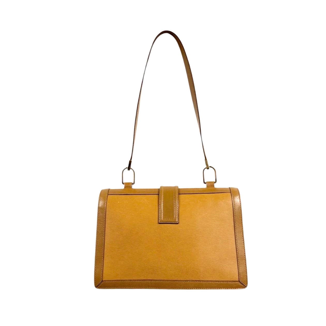 GUCCI Vintage G Square Logo Shoulder Bag Brown Camel Gold Leather Rectangle