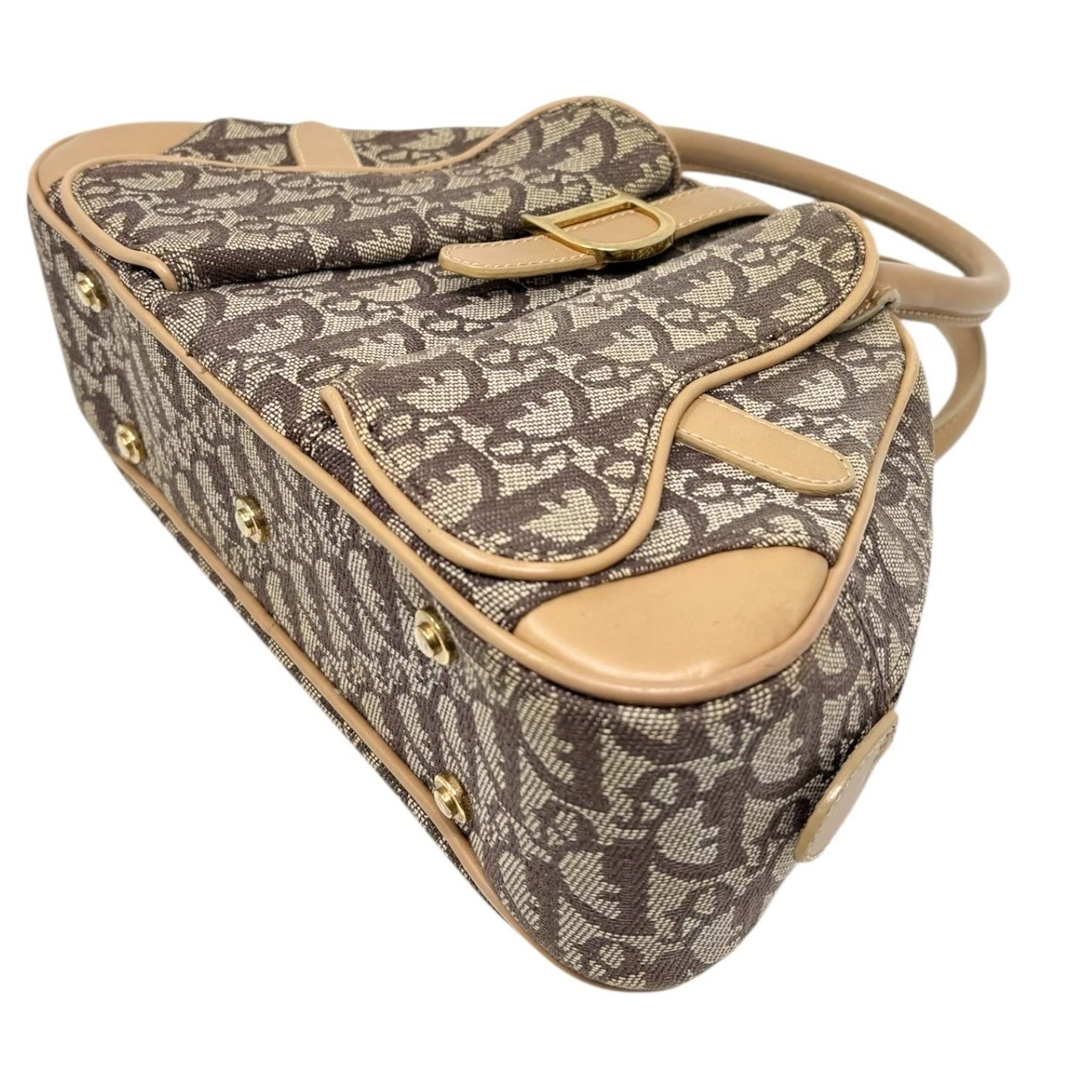 Christian Dior Vintage 2002 Trotter Monogram Double Saddle Bowler Bag Beige
