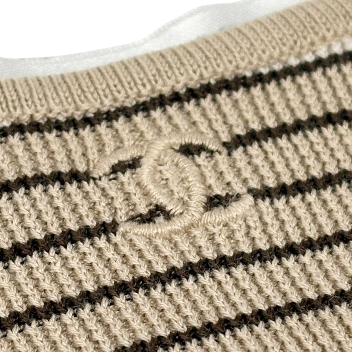CHANEL Vintage 98P CC Logo Knit Tank Top #40 Stripe Brown Beige Cotton