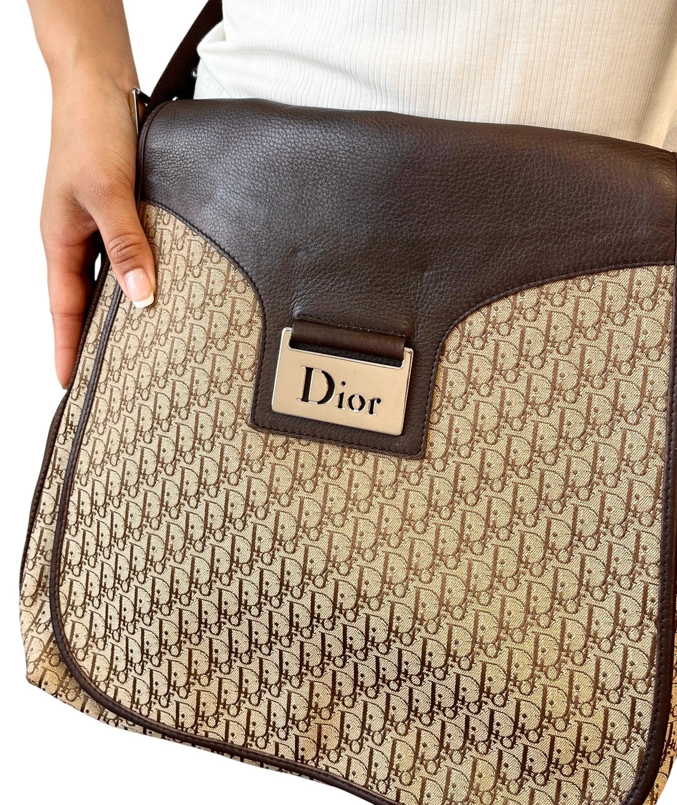 Christian Dior Vintage 2005 Street Chic Trotter Monogram Crossbody Bag Brown