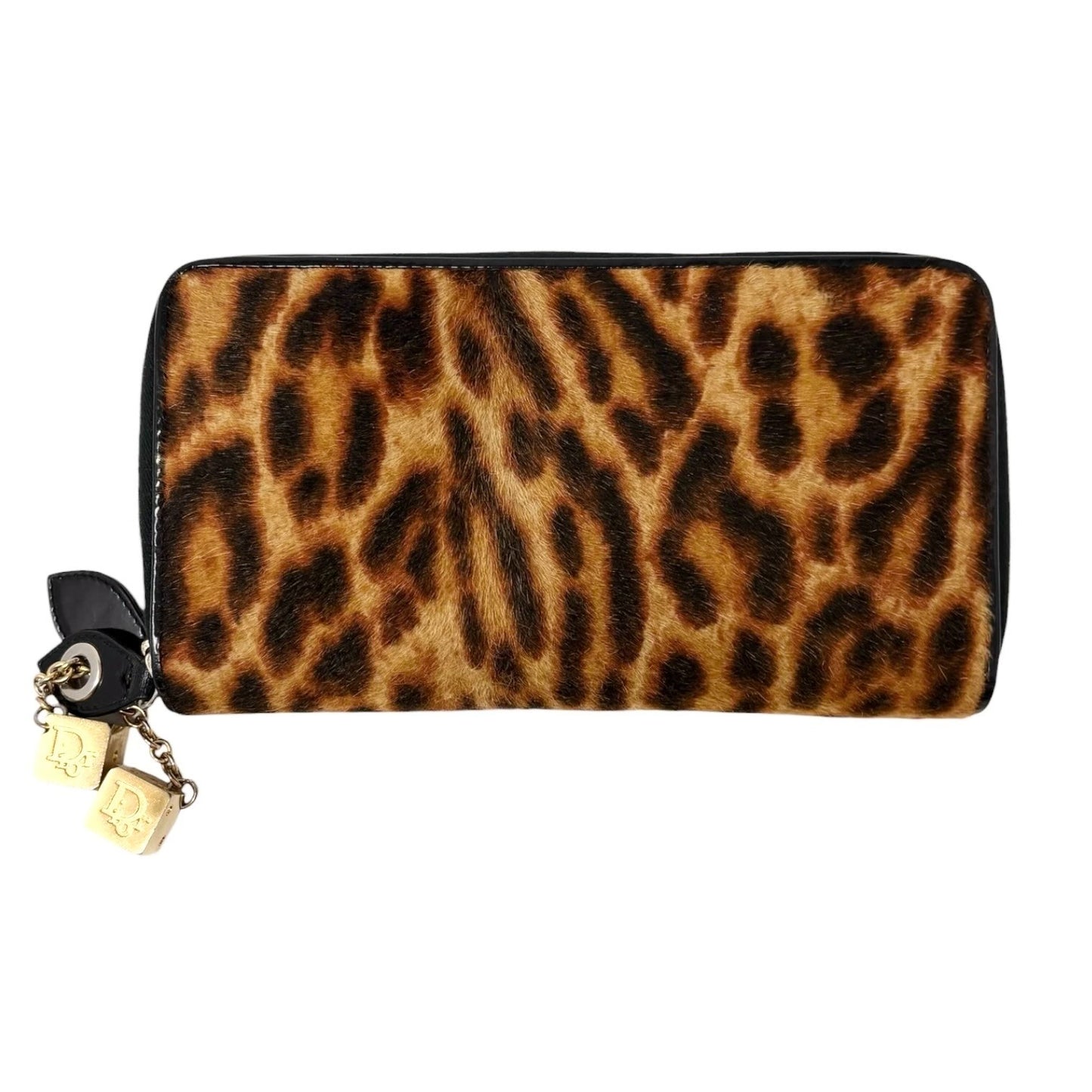 Christian Dior Vintage 2001 Logo Leopard Pony Hair Wallet Dice Charm 901815