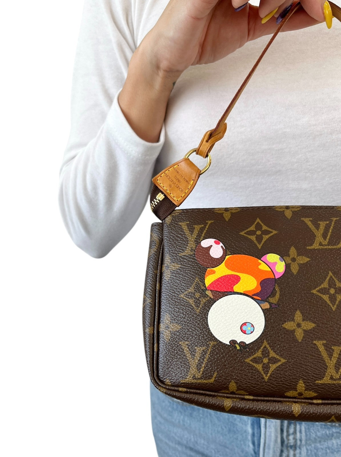 LOUIS VUITTON Vintage 2004 Murakami Monogram Panda Pochette Mini Bag Brown