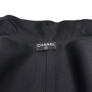CHANEL Vintage CC Logo Silk Shirt Top Blouse Gold Button Black Silk Long Sleeve
