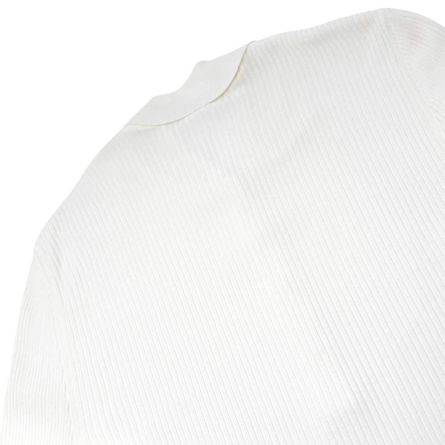 HERMES Vintage Logo Clou de Selle Button Ribbed Knit Polo Top #M White Viscose