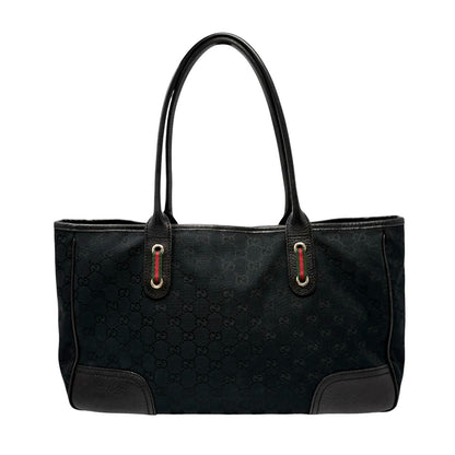 GUCCI Vintage GG Monogram Web Stripe Ribbon Tote Shoulder Bag Black 902464