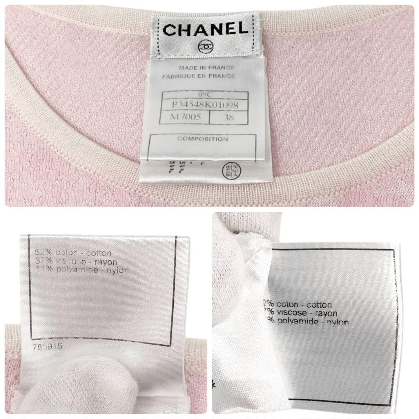 CHANEL Vintage 09C CC Logo T-shirt Knit Top #38 Pink Cotton Rose Short Sleeve