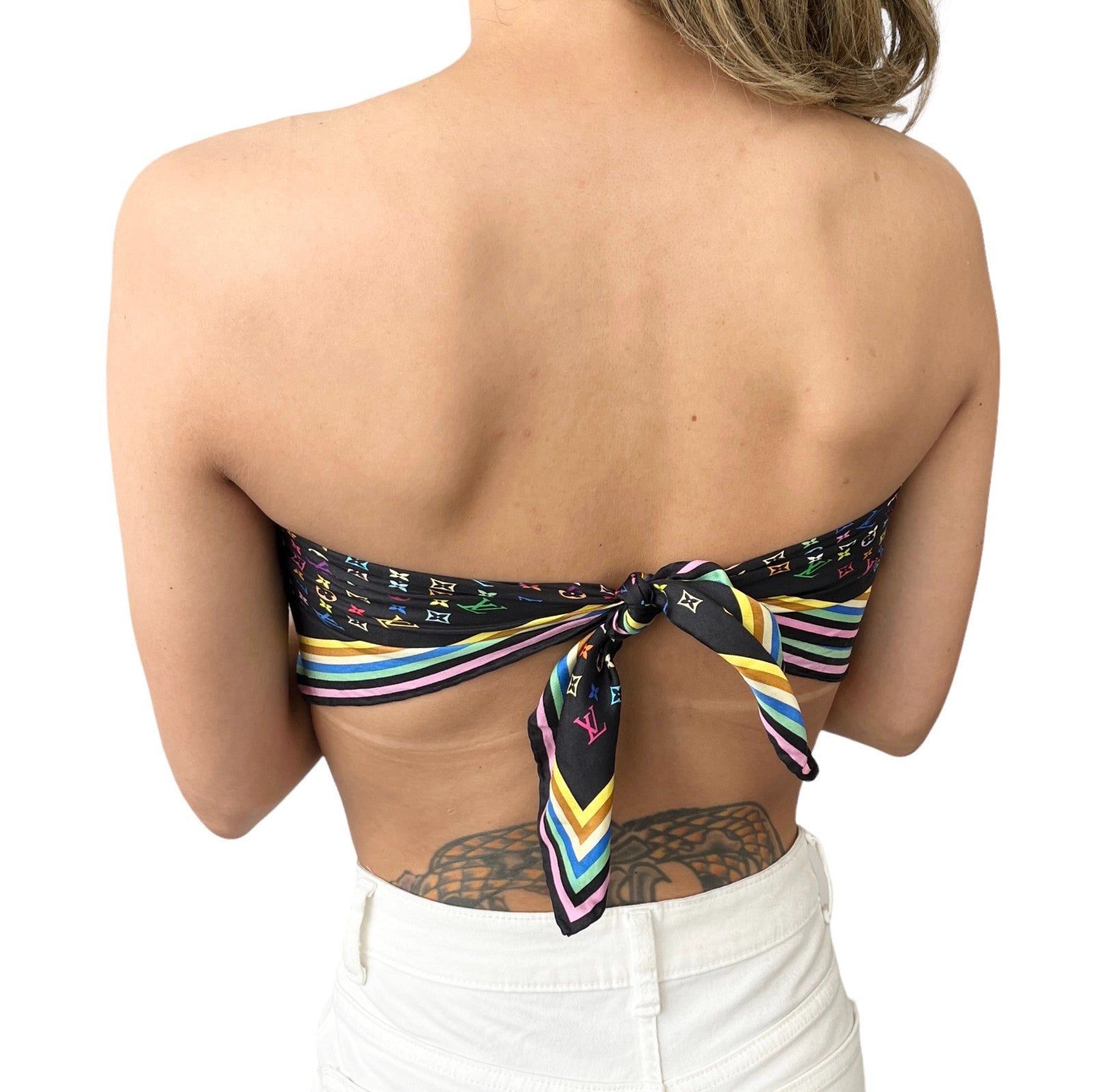 LOUIS VUITTON Vintage Monogram LV Logo Scarf Wrap Black Silk Multicolor