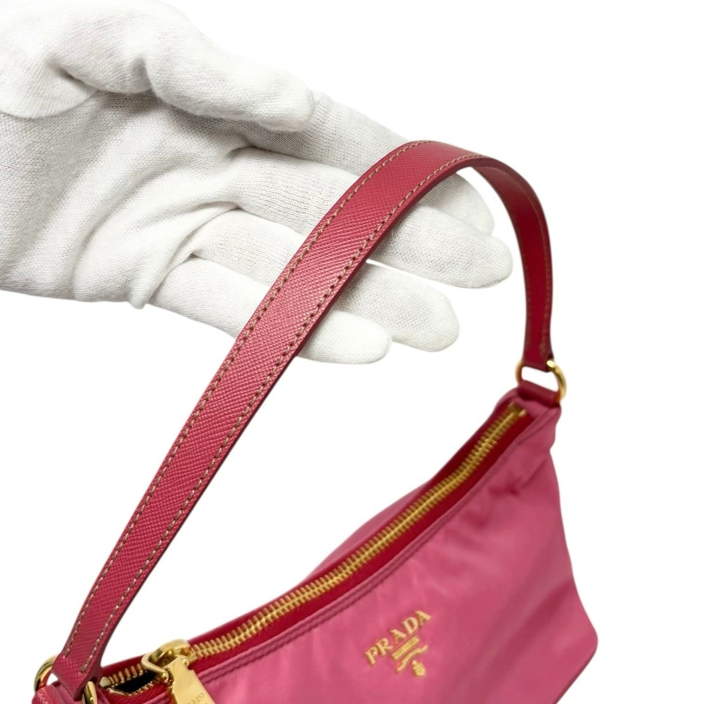 PRADA Vintage Logo Tessuto Nylon Shoulder Mini Bag Pochete Pink Gold