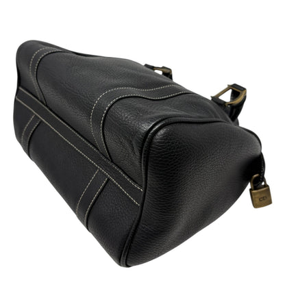 Christian Dior Vintage Padlock Double Handle Bag Handbag Black Leather 902348