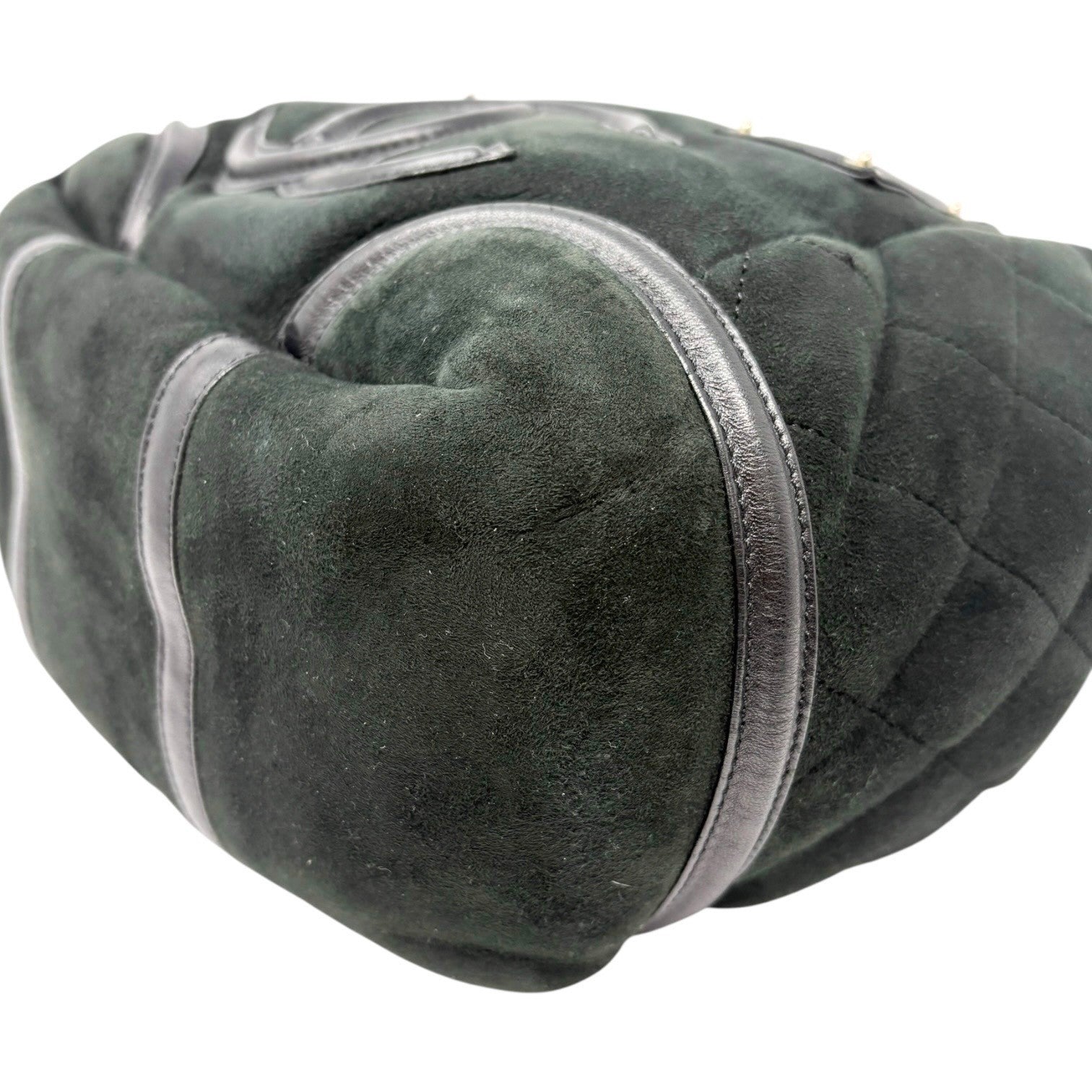 CHANEL Vintage 2006 CC Logo Shearling Tote Bag Handbag Black Gold Suede Mouton