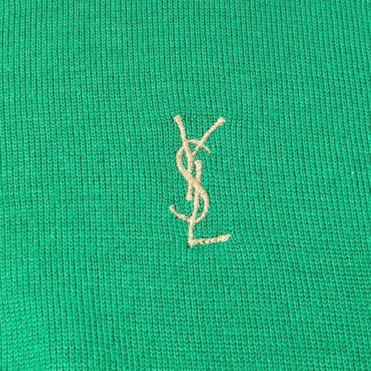 Yves Saint Laurent Vintage YSL Logo Knit Sweater Top #L Pullover Green Gold