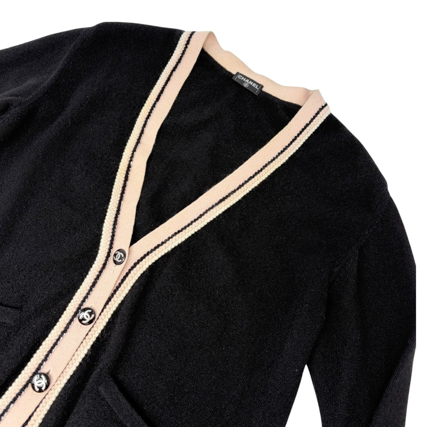 CHANEL Vintage 03A CC Logo Cashmere Knit Cardigan Sweater Black 106917