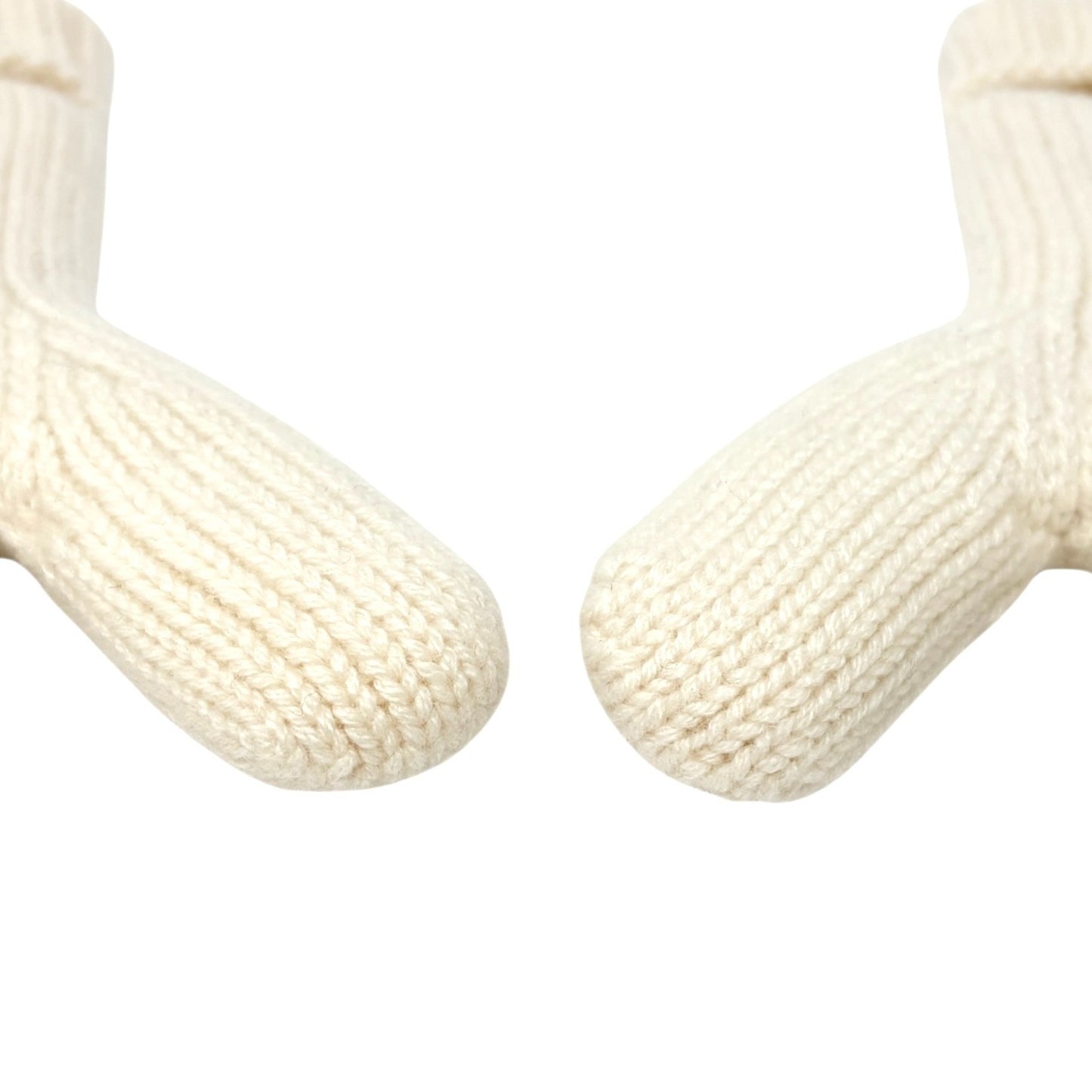 LOUIS VUITTON Vintage Cashmere Knit Gloves Mittens Mink Pompons Cream LV Logo