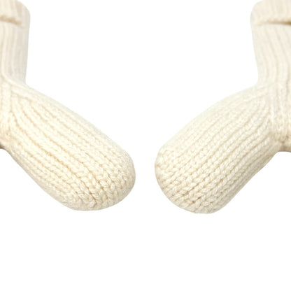 LOUIS VUITTON Vintage Cashmere Knit Gloves Mittens Mink Pompons Cream LV Logo