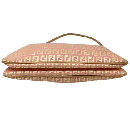 FENDI Vintage Zucchino Pochette Shoulder Bag Pink Yellow Canvas Leather 106545