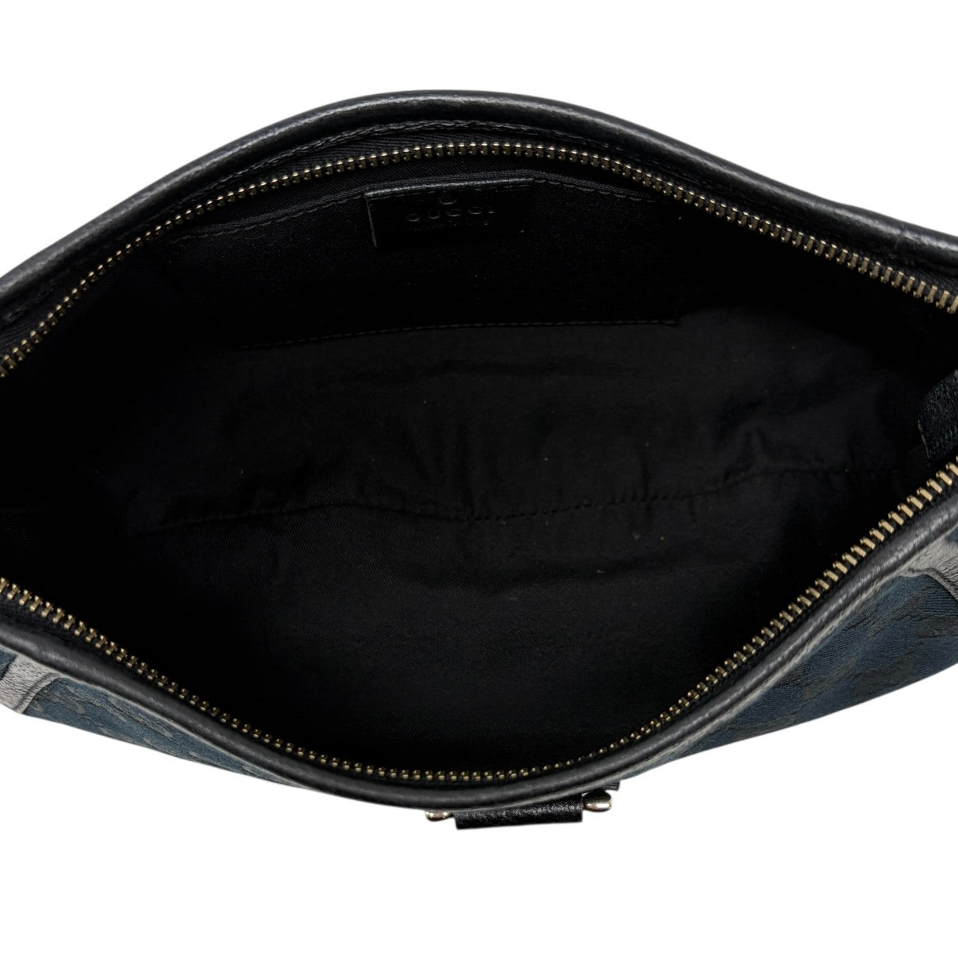 GUCCI Vintage GG Monogram Logo Abbey Shoulder Bag Zip Black Gold Canvas Leather