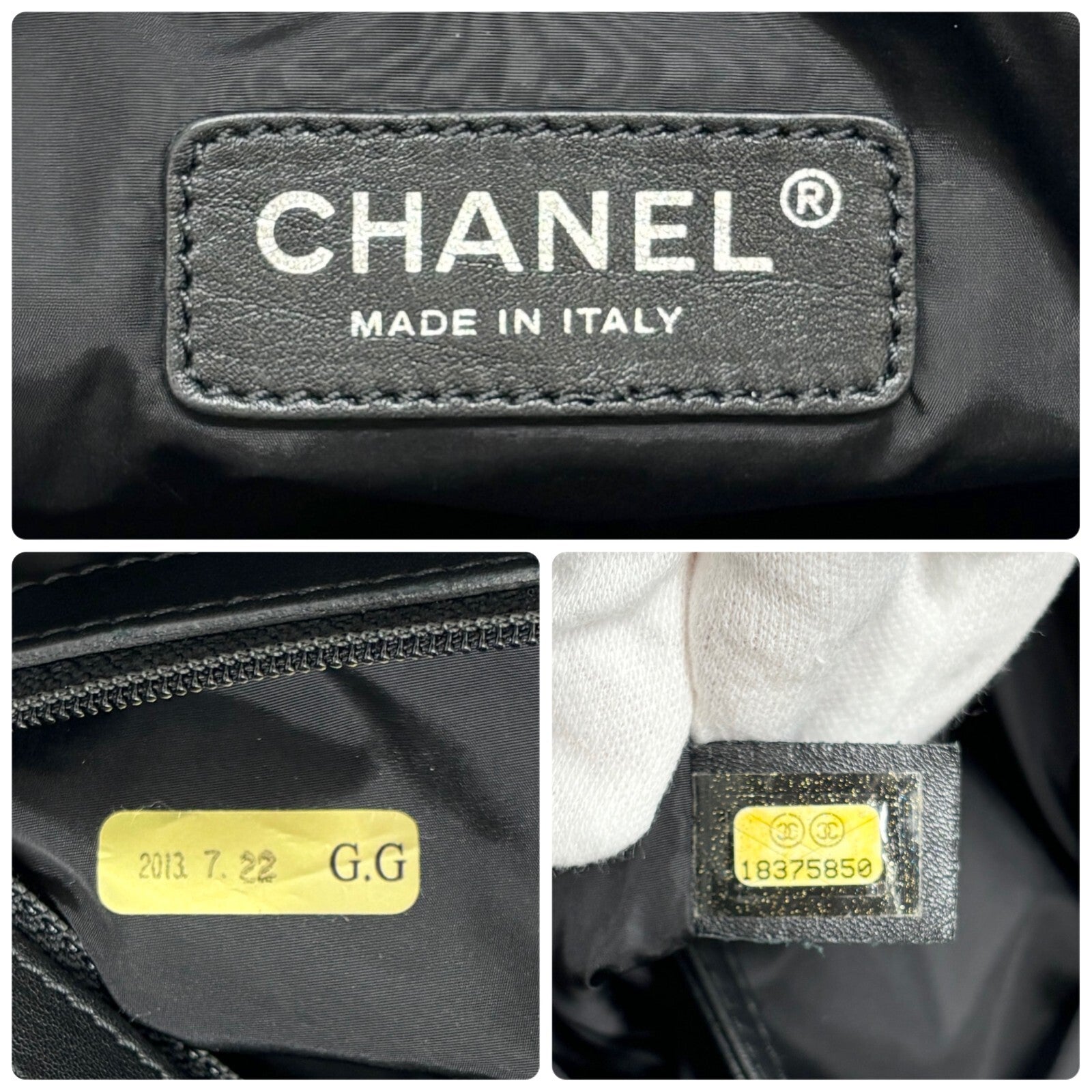CHANEL Vintage 2013 CC Logo Tweed Print Tote Bag Black Silver Nylon Leather