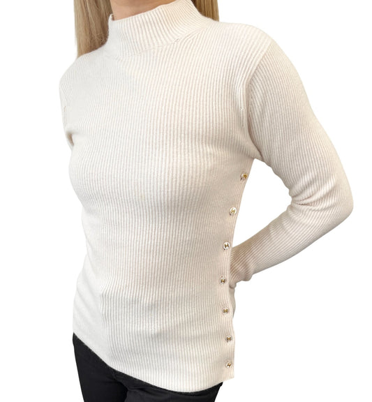 CHANEL Vintage CC Logo Button Rib Knit Cashmere Sweater Top #S Cream 106909