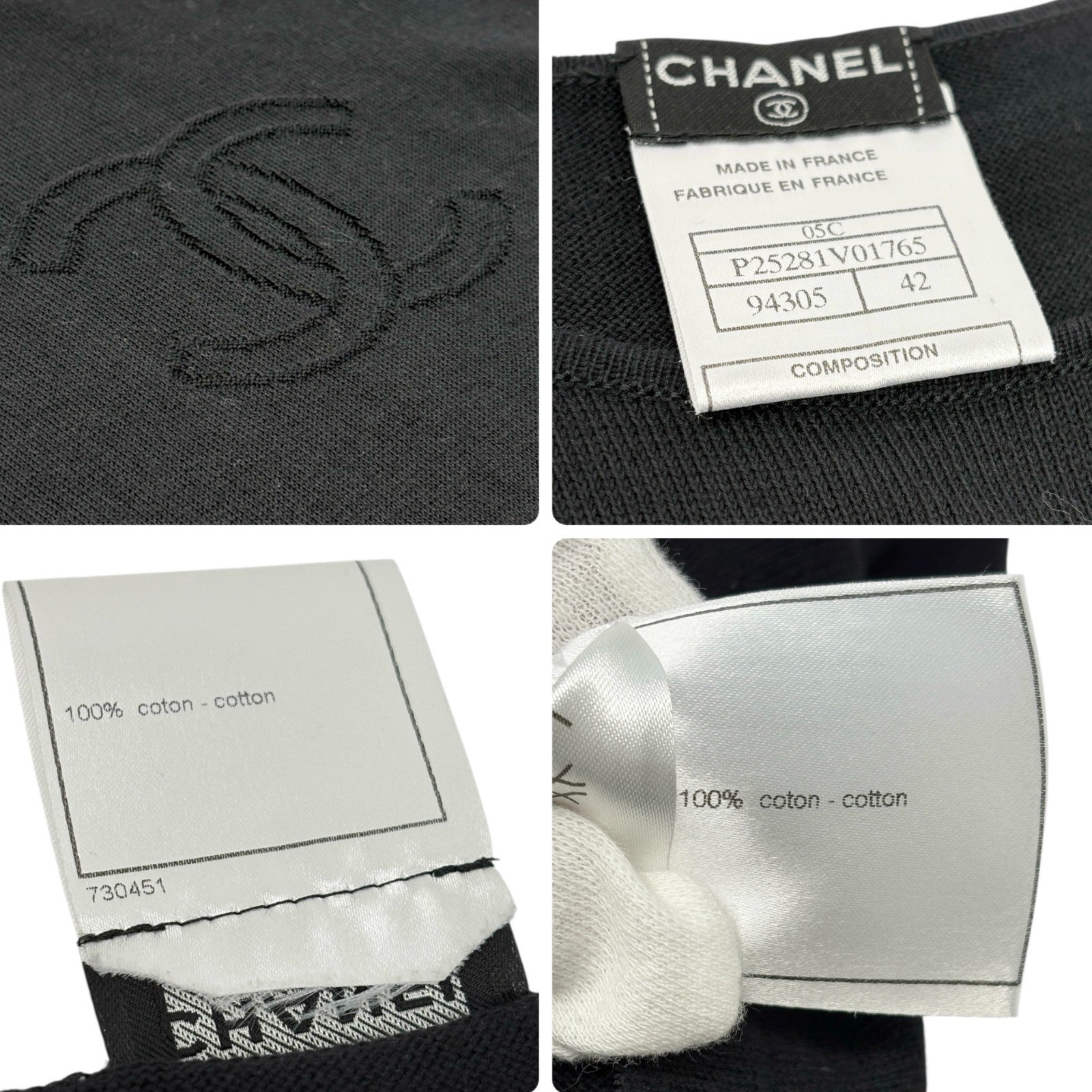 CHANEL Vintage 05C CC Logo T-shirt Knit Tank Top #42 Black Cotton Stitch