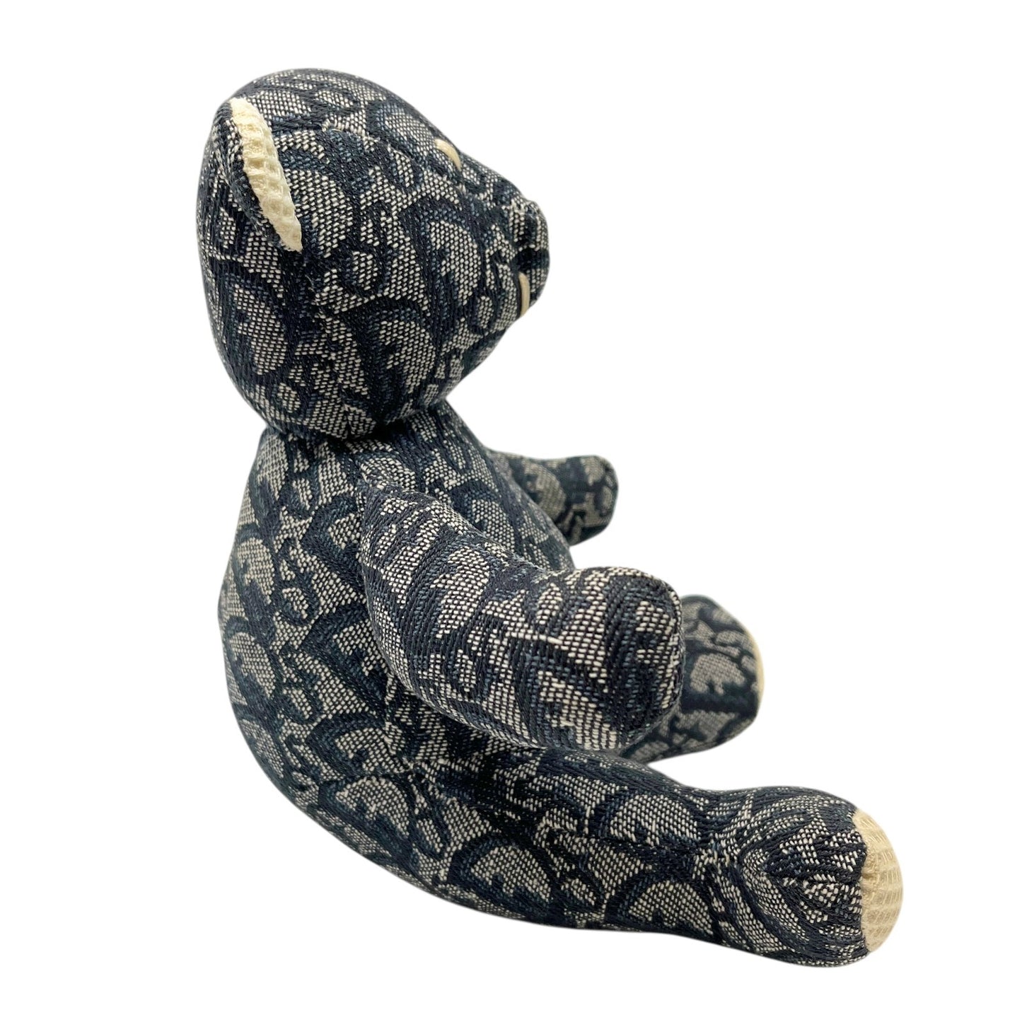 Christian Dior Vintage Trotter Monogram Teddy Bear Plush Toy Blue White Cotton