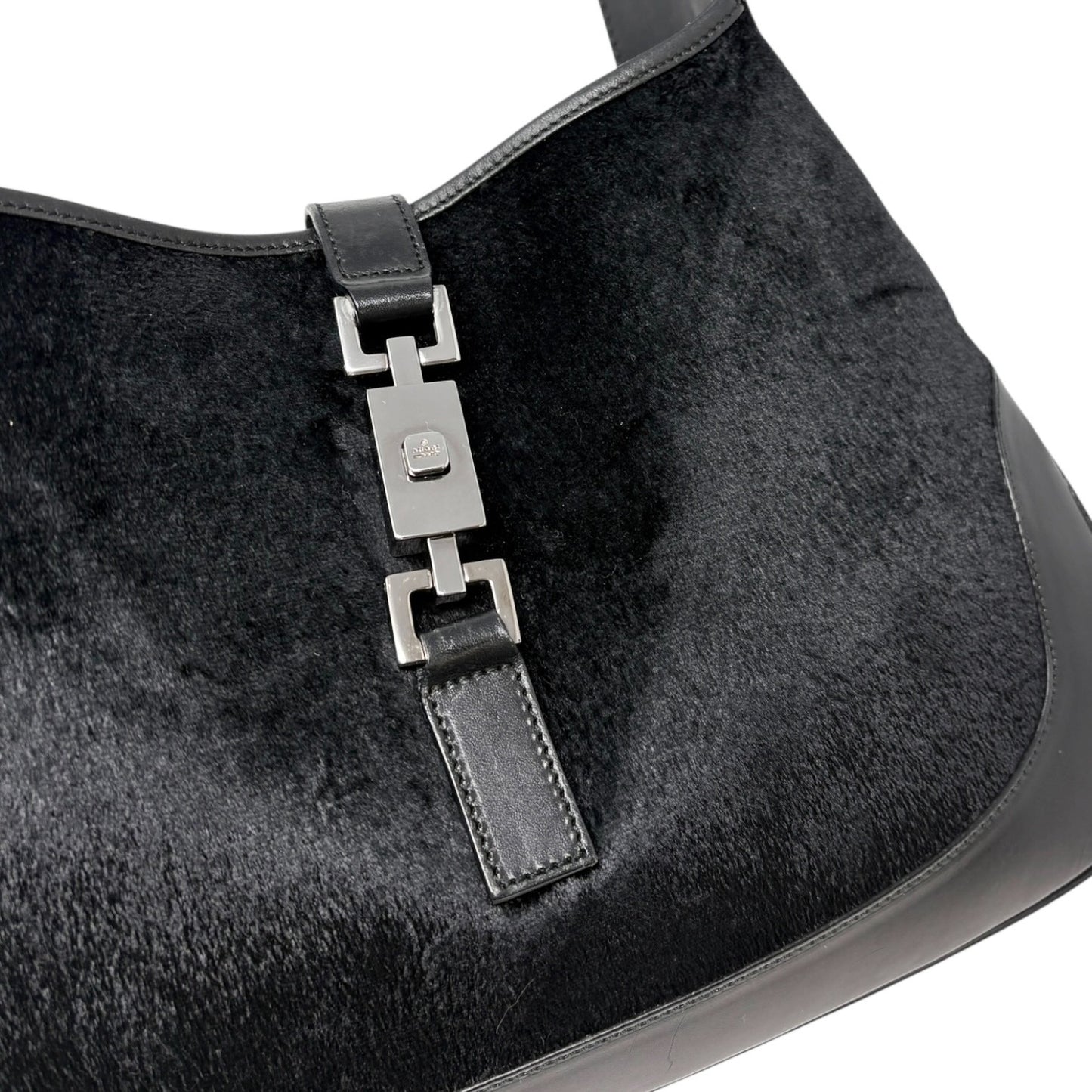 GUCCI Vintage Jackie Logo Velvet Hobo Shoulder Bag Handbag Black Silver Leather