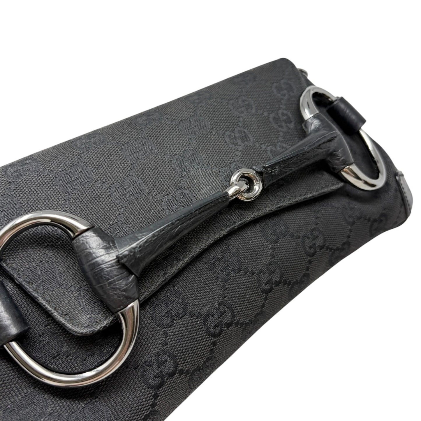 GUCCI Vintage GG Monogram Horsebit Chain Mini Bag Black Silver Canvas 902022