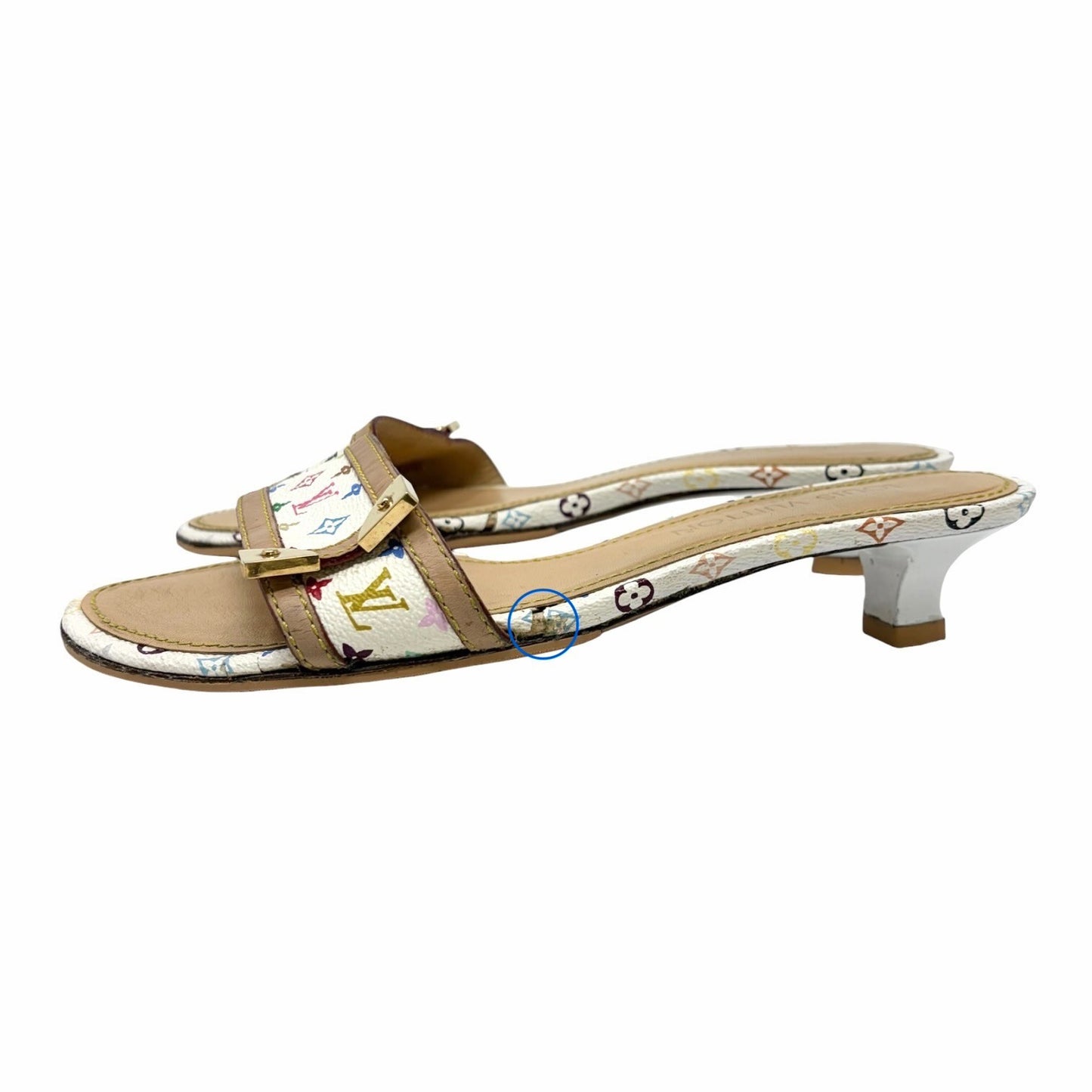 LOUIS VUITTON Vintage Monogram Multicolor Sandals Heels #38.5 White 902237